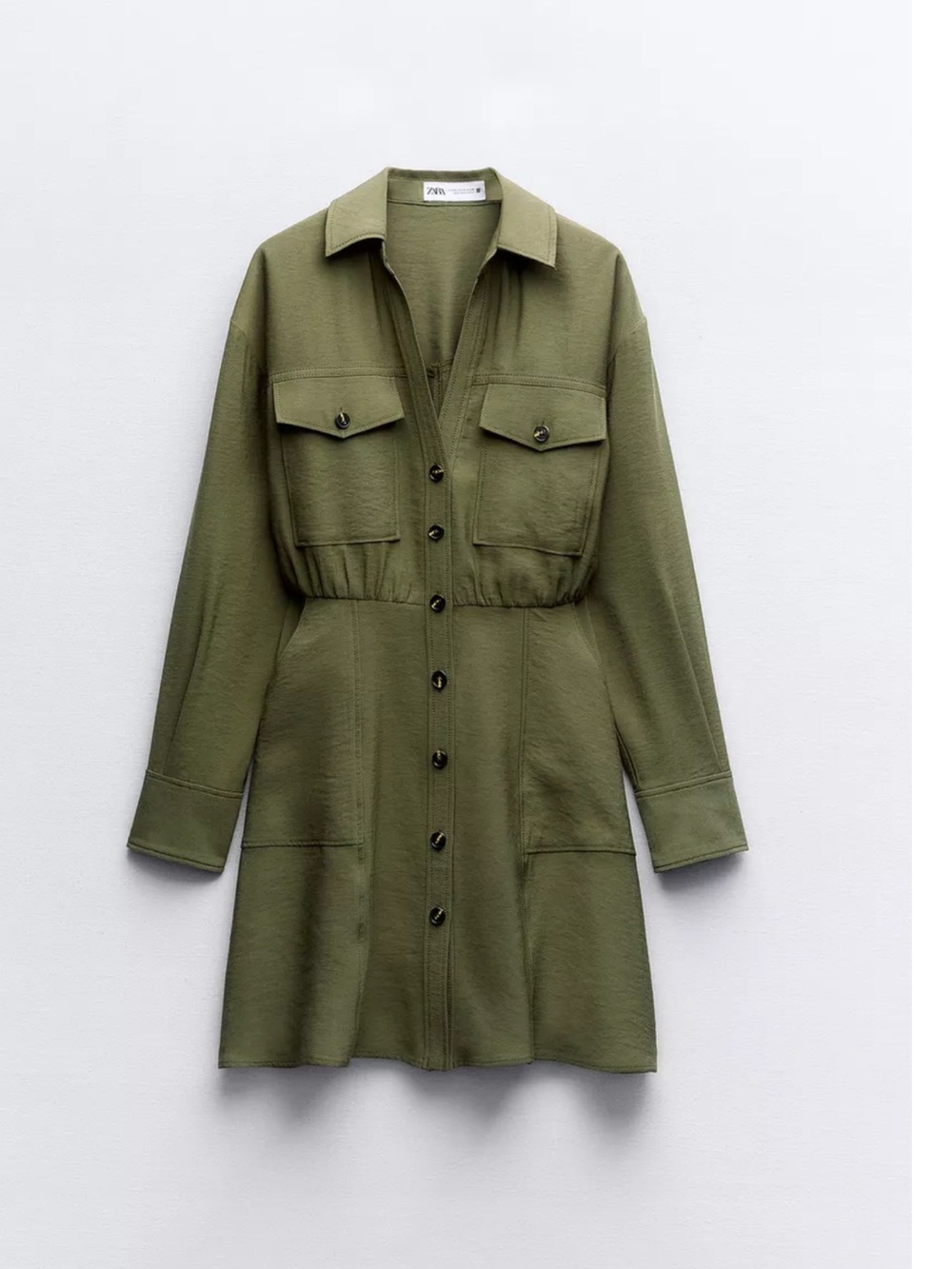 Zara Olive Green‎ Utility Shirt dress NWT